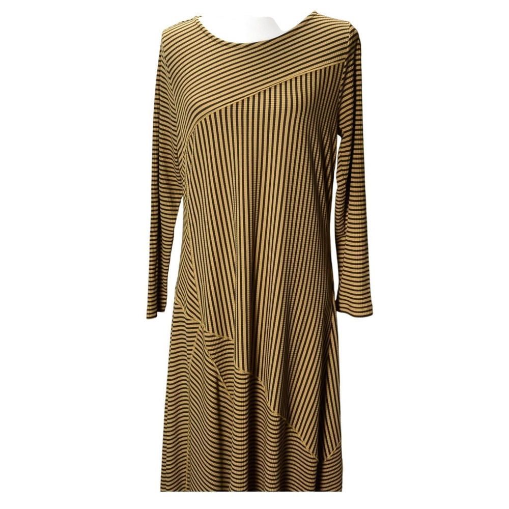 Soft‎ Surroundings Dress PL Petite L Black Beige Striped Long Sleeve Career